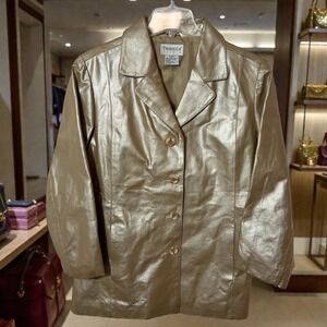 Tribeca leather champagne gold jacket blazer Button Front Women's Large Petite